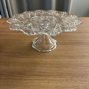 Vintage US Pressed Glass 9’ W 4” H Cake Stand